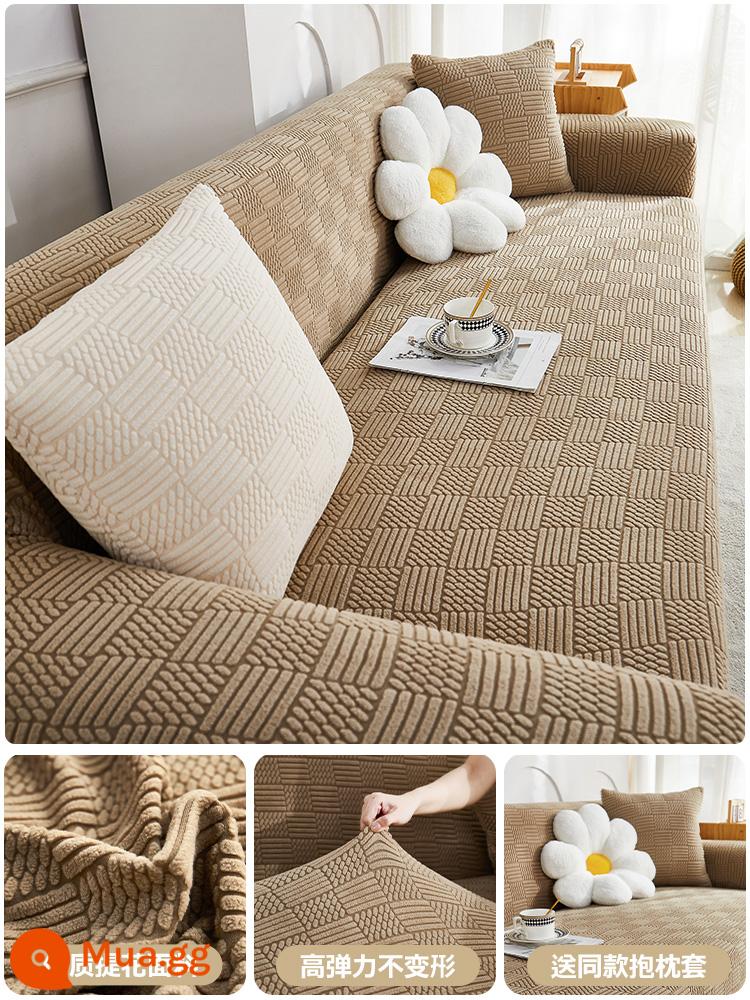 Vỏ bọc ghế sofa đàn hồi bằng nhung Jacquard Vỏ bọc đa năng bao gồm tất cả các loại chống mèo chống trầy xước phổ biến bốn mùa mới 2023 vỏ bọc ghế sofa mùa thu đông - Mẫu màu - màu cà phê