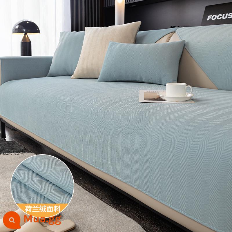 Voan Sofa Đệm Bốn Mùa Đa Năng Chống Trơn Trượt Vải Bọc Ghế Sofa Da 2023 Mới Tùy Chỉnh Đệm Tựa Lưng - Màu tím Sophora-Xanh da trời