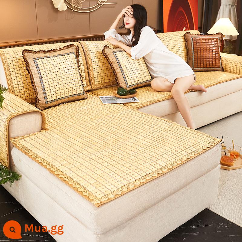 Sofa Mạt Chược Thảm Mùa Hè Đôi Sườn Mạt Chược 2022 Mới Thảm Tre Chống Trơn Trượt Ghế Sofa - Thảm mạt chược - ren gân đôi tự nhiên