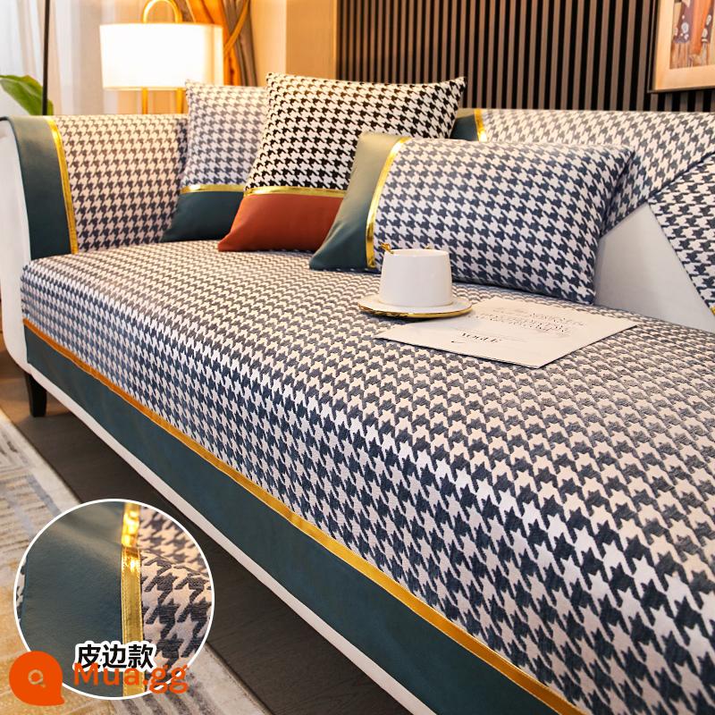 Đệm sofa Houndstooth, đệm ngồi phổ thông cho mọi mùa, vỏ bọc cao cấp nhẹ nhàng sang trọng, đệm ghế viền ren, vải bọc thu đông - Houndstooth-màu xanh đậm