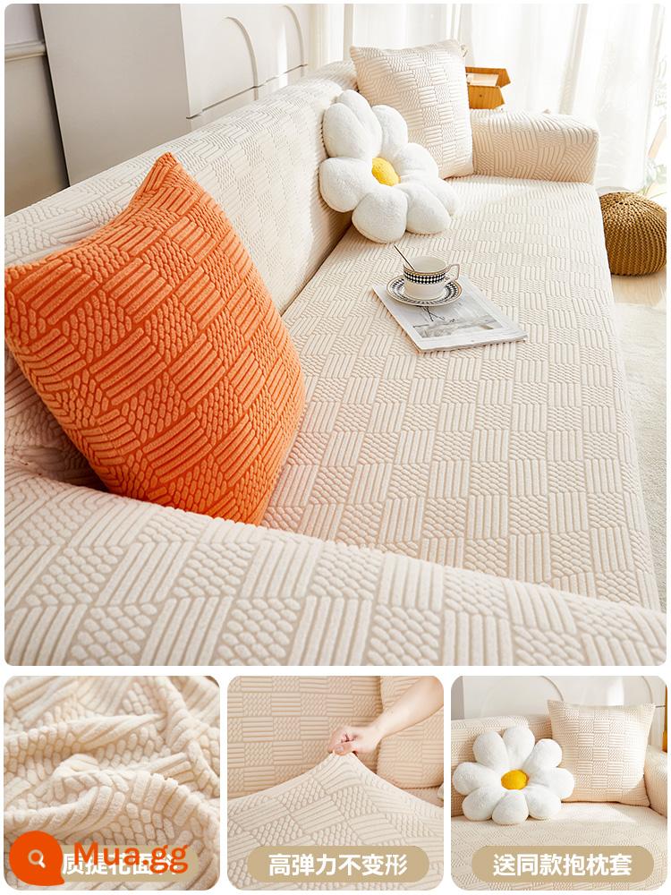 Vỏ bọc ghế sofa đàn hồi bằng nhung Jacquard Vỏ bọc đa năng bao gồm tất cả các loại chống mèo chống trầy xước phổ biến bốn mùa mới 2023 vỏ bọc ghế sofa mùa thu đông - Mẫu màu-trắng nhạt