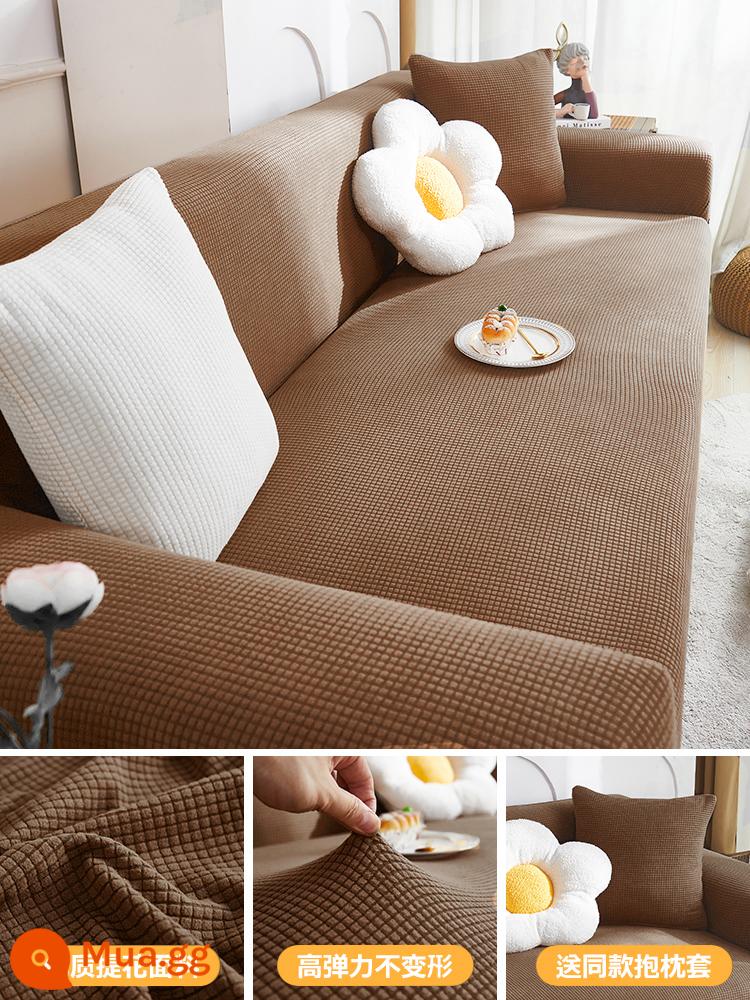 Vỏ bọc ghế sofa bao gồm tất cả các loại vỏ hình chữ vạn mùa thu đông Vỏ bọc ghế sofa 2023 Vỏ đàn hồi phổ thông bốn mùa mới chống mèo cào - Cánh đồng lúa mì - màu cà phê