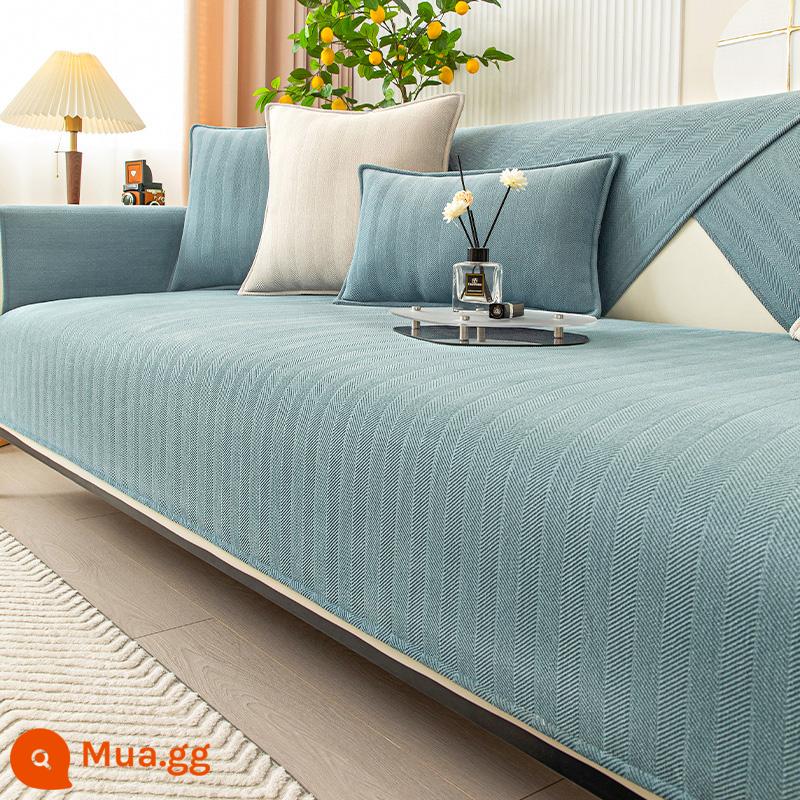 Voan Sofa Đệm Bốn Mùa Đa Năng Chống Trơn Trượt Vải Bọc Ghế Sofa Da 2023 Mới Tùy Chỉnh Đệm Tựa Lưng - Shure-Haze Xanh