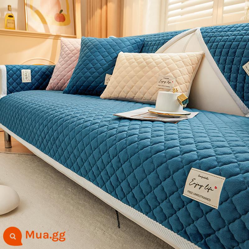 Đệm sofa vải nhung, đệm chống trượt đa năng cho mọi mùa, vỏ sofa phổ thông mùa thu đông, đệm ghế vải khăn, mùa đông - Kẻ sọc xanh biển