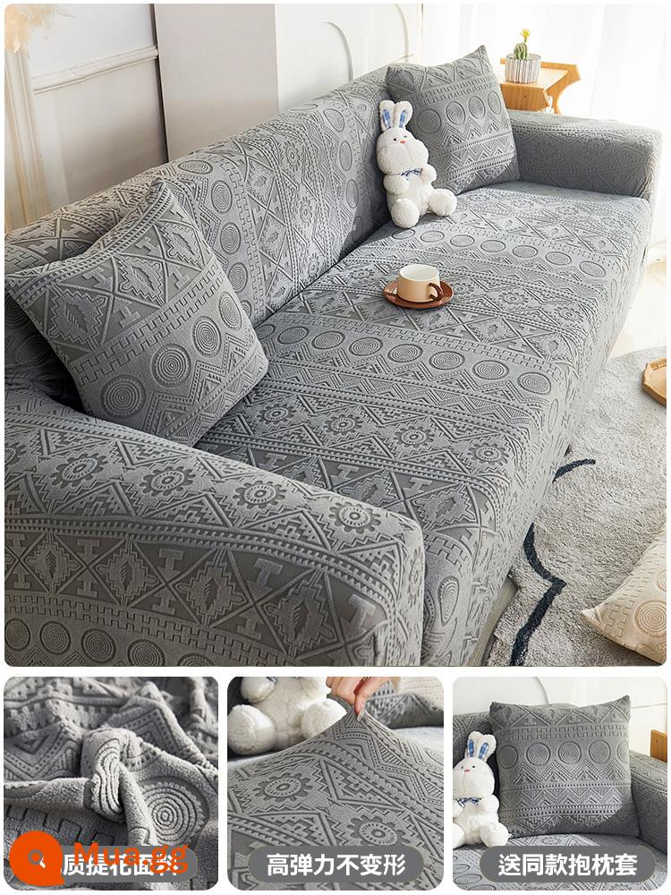 Vỏ bọc ghế sofa đàn hồi bằng nhung Jacquard Vỏ bọc đa năng bao gồm tất cả các loại chống mèo chống trầy xước phổ biến bốn mùa mới 2023 vỏ bọc ghế sofa mùa thu đông - mia - màu xám