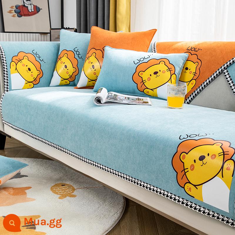 Voan Ghế Sofa Đệm Bốn Mùa Đa Năng 2021 Mới Đơn Giản Hiện Đại Chống Trơn Trượt Ghế Sofa Bọc Ghế Vải Khăn - Sư tử nhỏ màu xanh nhạt