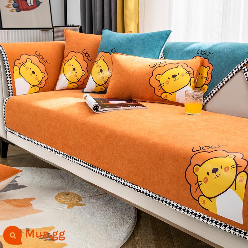 Voan Ghế Sofa Đệm Bốn Mùa Đa Năng 2021 Mới Đơn Giản Hiện Đại Chống Trơn Trượt Ghế Sofa Bọc Ghế Vải Khăn - Sư tử nhỏ màu cam