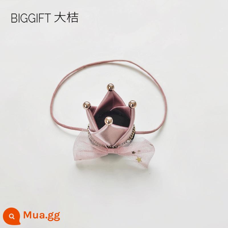 BIGGIFT quả cam lớn ~ kết cấu cao! Mũ sinh nhật bé gái vương miện công chúa kẹp tóc trọn gói không làm đau tóc - Bột củ sen | dây buộc tóc khoảng 6*6cm