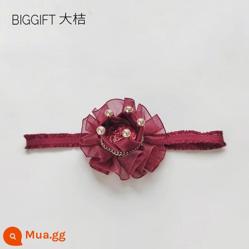 BIGGIFT quả cam lớn ~ kết cấu cao! Mũ sinh nhật bé gái vương miện công chúa kẹp tóc trọn gói không làm đau tóc - Vương miện lấp lánh màu đỏ quý phái | băng đô