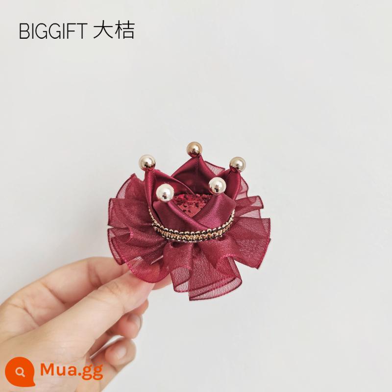 BIGGIFT quả cam lớn ~ kết cấu cao! Mũ sinh nhật bé gái vương miện công chúa kẹp tóc trọn gói không làm đau tóc - Vương miện lấp lánh màu đỏ quý phái | kẹp tóc