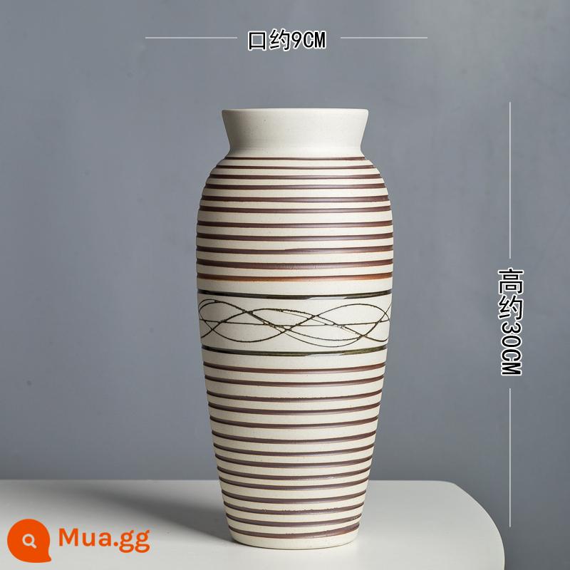 Jingdezhen bình trang trí phòng khách cắm hoa hoa khô sáng tạo hiện đại tối giản Trung Quốc mờ bình gốm thủy canh hoa - Sóng sọc, cao khoảng 32cm