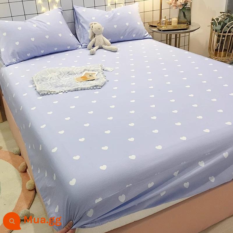 Túi ngủ cotton màu đỏ lưới một mảnh cotton mùa hè ga trải giường cho trẻ em nệm túi giường chống bụi ga trải giường bộ ba món trọn gói - trái tim tình yêu màu xanh