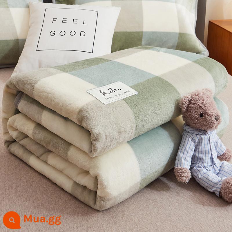 Mùa hè chăn mỏng san hô flannel điều hòa chăn ngủ trưa văn phòng khăn dày trải giường - Lưới lớn màu xanh lá cây