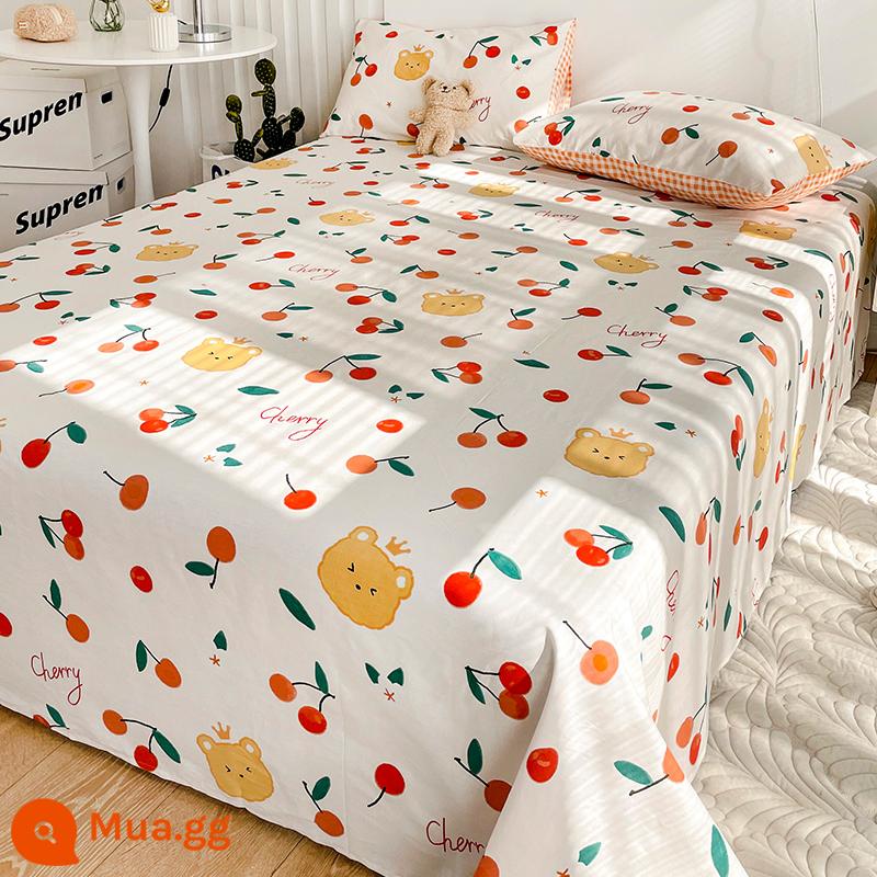 Hoạt Hình 100 Tấm Cotton Một Mảnh Ký Túc Xá Trẻ Em Đơn Đôi Chăn Đơn Học Sinh Cậu Bé Áo Gối Ba Bộ - gấu anh đào