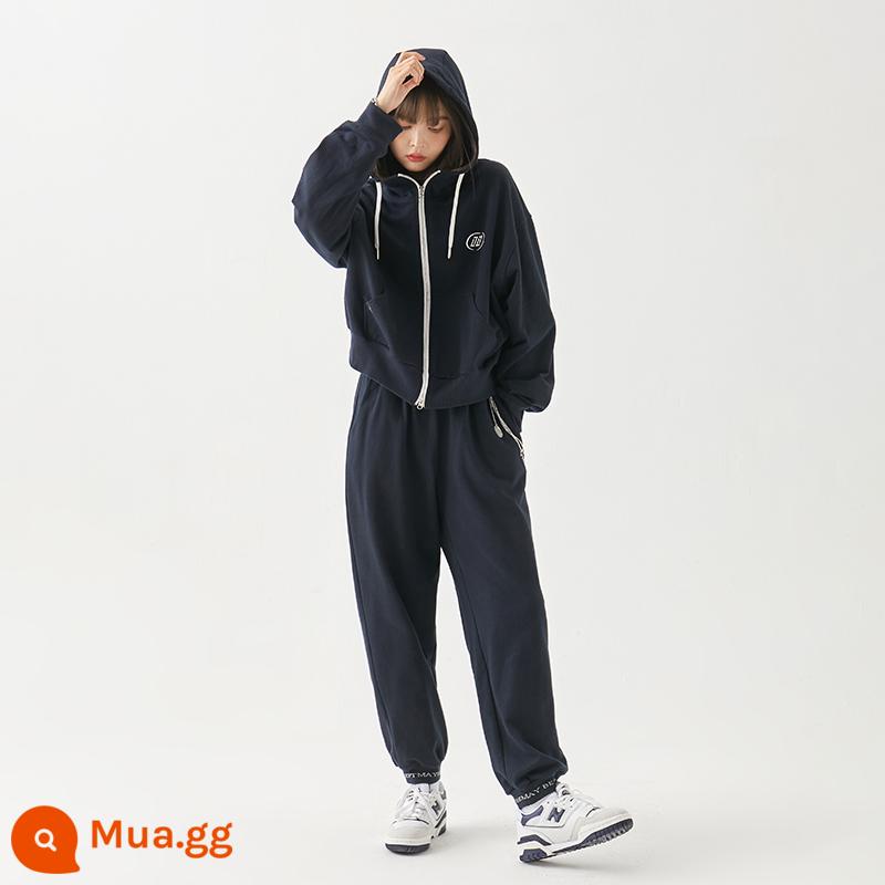 Nhan Triều Thương Hiệu Giày Thể Thao Nữ Xuân Thu 2023 Mới Rời Hoodie 2 Bộ - Màu xanh hải quân mùa xuân và mùa thu