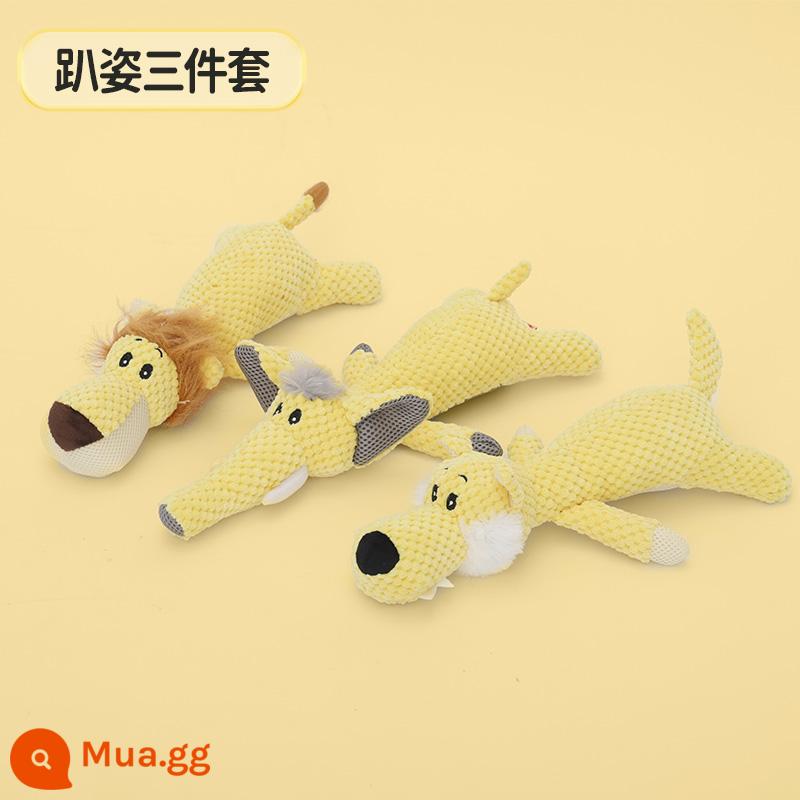 Đồ chơi cho chó chống cắn răng sang trọng chống nhàm chán hiện vật Corgi con chó lớn chó Shiba Inu chó Labrador nguồn cung cấp - Bộ 3 món Sư tử, Voi và Sói (màu vàng)