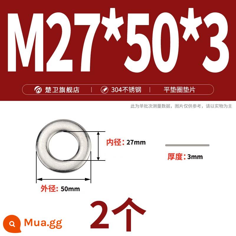 Vòng đệm bằng thép không gỉ 304 vít dày tròn kim loại máy giặt phẳng meson M3M4M5M6M8M10-M24 - M27*50*3 (2 cái)