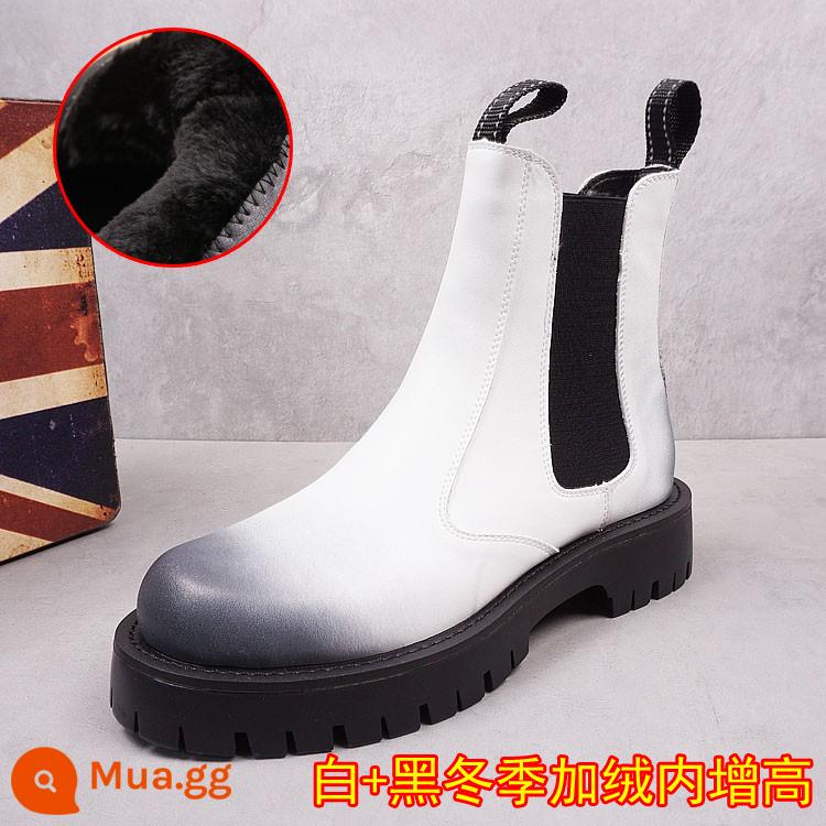 Mùa thu và mùa đông Mid -tube Mid -Tube Tube Tube Chelsea Martin Boots British Boot - Tay áo màu trắng và đen cộng với nhung giúp tăng chiều cao