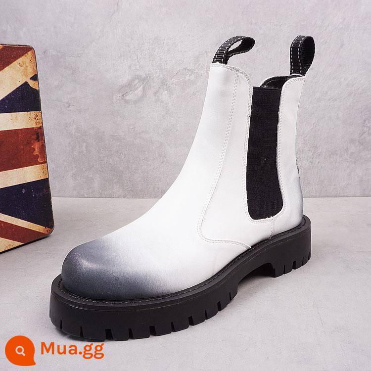 Mùa thu và mùa đông Mid -tube Mid -Tube Tube Tube Chelsea Martin Boots British Boot - Tay áo có lớp lót đơn màu trắng tăng lên