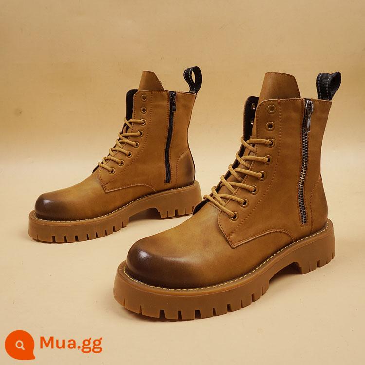 Mùa thu và mùa đông Mid -tube Mid -Tube Tube Tube Chelsea Martin Boots British Boot - Li đơn màu vàng buộc dây phiên bản thường