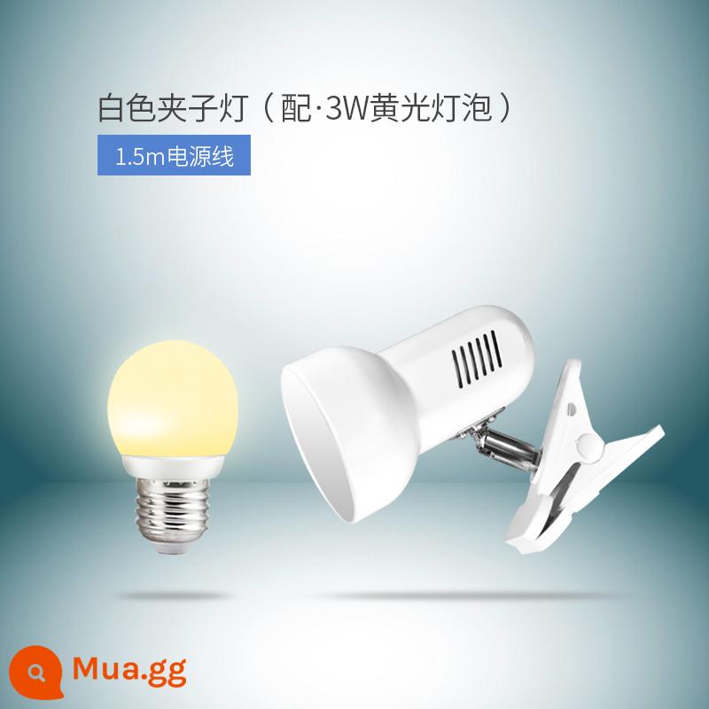 Cắm đơn giản phòng ngủ đầu giường kẹp đèn LED để bàn phòng ngủ bảo vệ mắt ký túc xá bàn học sinh trẻ em đèn kẹp tóc - Trắng (có bóng đèn LED ấm 3W)