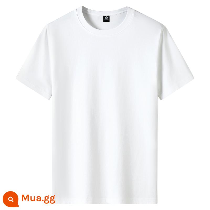 Hai Mảnh 2023 Mới 100% Cotton Áo Thun Nam Size Lớn Rời Cổ Tròn In Xu Hướng Đáy Áo Sơ Mi Áo Thun - Màu trắng 1 mảnh màu trơn