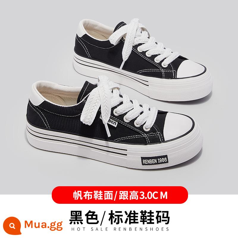 Renben Retro Giày Nữ Thể Thao Mùa Xuân Giày Sneaker Mới 2023 Buộc Dây Cổ Thấp Nữ Chính Thức Hàng Đầu - đen