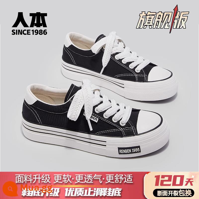 Renben Retro Giày Nữ Thể Thao Mùa Xuân Giày Sneaker Mới 2023 Buộc Dây Cổ Thấp Nữ Chính Thức Hàng Đầu - Đen [Phiên bản cuối cùng]