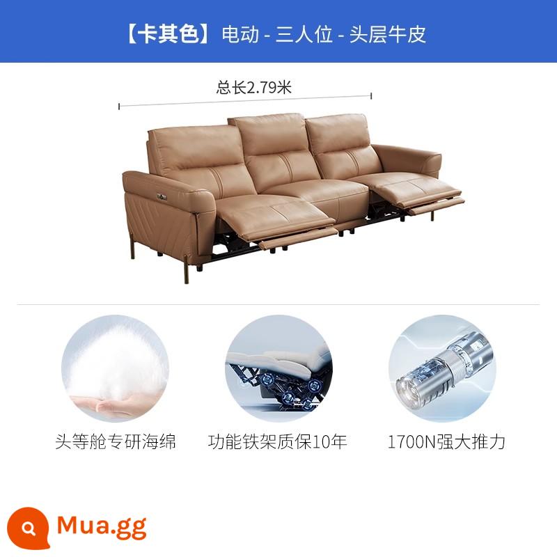 Sofa da Chivas hạng nhất ánh sáng hiện đại sang trọng phong cách kem phòng khách điện chức năng Sofa phô mai 50825 - Khaki - xe điện kép ba chỗ - giao hàng 72 giờ