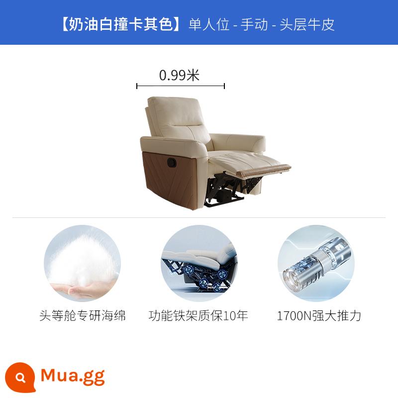 Sofa da Chivas hạng nhất ánh sáng hiện đại sang trọng phong cách kem phòng khách điện chức năng Sofa phô mai 50825 - Màu trắng kem pha kaki - một vị trí thủ công - giao hàng 15 ngày