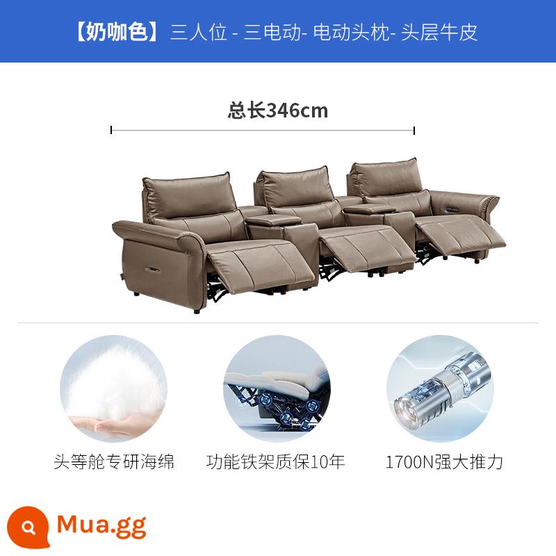 Chivas hạng nhất Ý nhẹ sang trọng sofa da điện phòng khách rạp hát tại nhà sofa phòng nghe nhìn 30025 - Màu cà phê sữa - [không tựa vào tường] ba chỗ ngồi - ba bàn điện + bàn đựng đồ * Giao hàng 2-15 ngày