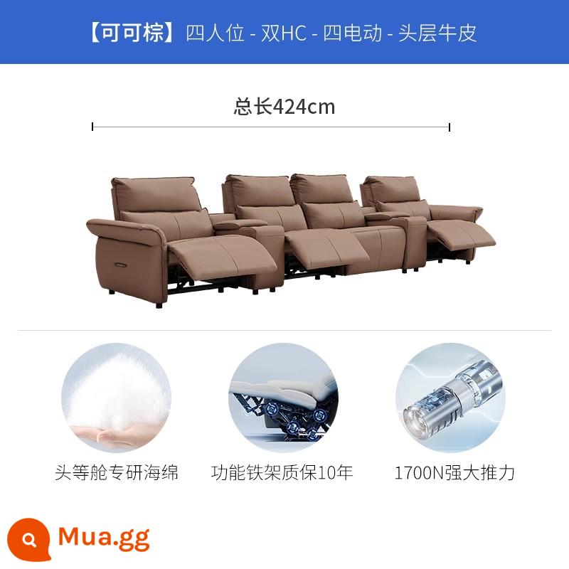 Chivas hạng nhất Ý nhẹ sang trọng sofa da điện phòng khách rạp hát tại nhà sofa phòng nghe nhìn 30025 - Cacao Brown-Bốn-Địa-Bốn Điện+Bàn Lưu Trữ*2-Giao hàng trong 15 ngày