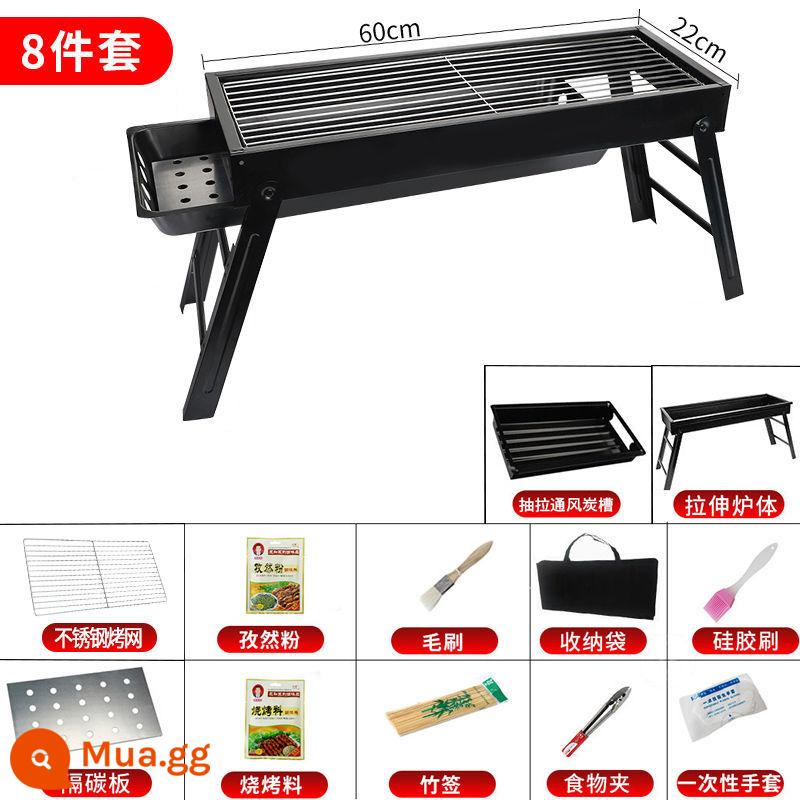 Nướng BBQ Ngoài Trời Nướng Nướng Hộ Gia Đình Nướng Than Carbon Nướng Nướng Dụng Cụ Kéo Nướng Kẹp - Lò kéo lưới inox + bộ 8 món