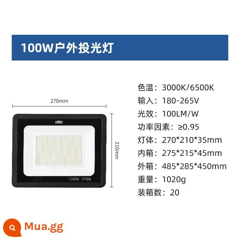 Đèn pha LED NVC ngoài trời chống thấm nước 50W200W400W đèn vuông quảng cáo chiếu sáng sân vận động - Đèn NVC-Ánh sáng trắng 100W