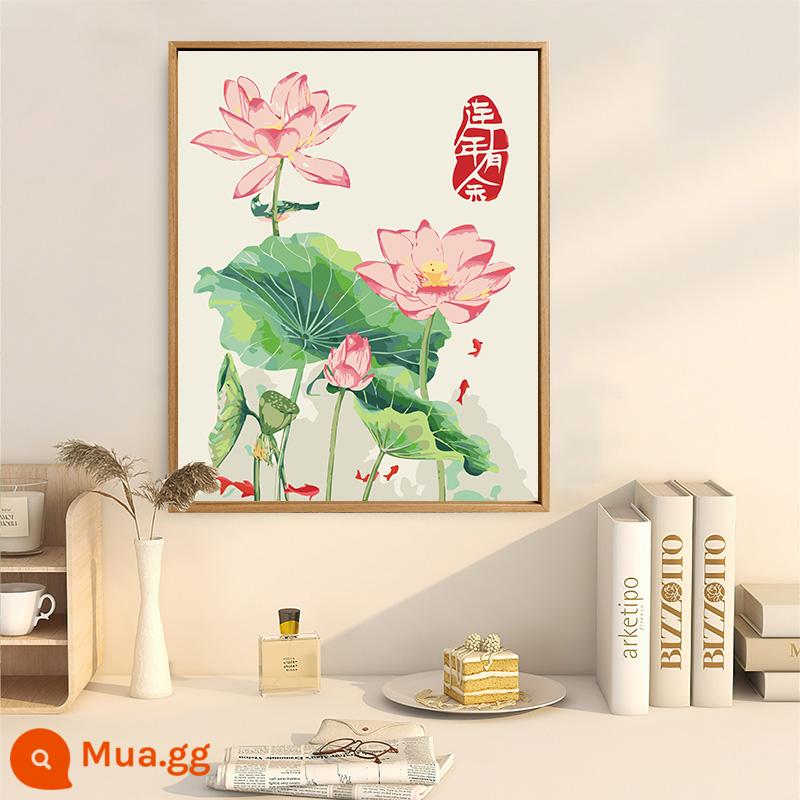 Trung Quốc mới phong cách hoa sen kỹ thuật số tranh sơn dầu handmade tự làm sơn tô màu bức tranh sơn dầu cảm giác tiên tiến acrylic tranh vẽ tay triptych - X0785