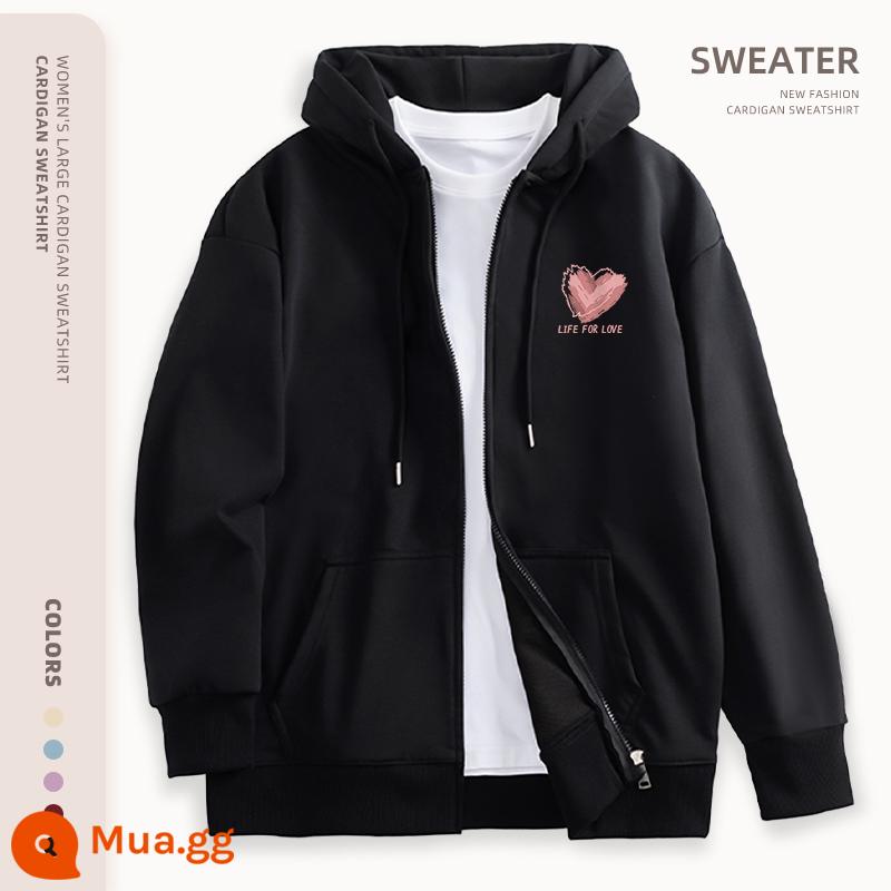 Jeanswest Áo Có Mũ Áo Khoác Nữ Xuân Thu 2023 Mới Size Lớn Nữ Sơn Đông Jimo Dây Kéo Cardigan PC - [Phong Cách Xuân Thu 330g Tơ Sữa] Đen (Nhãn Rương Tình Yêu Lộn Xộn)