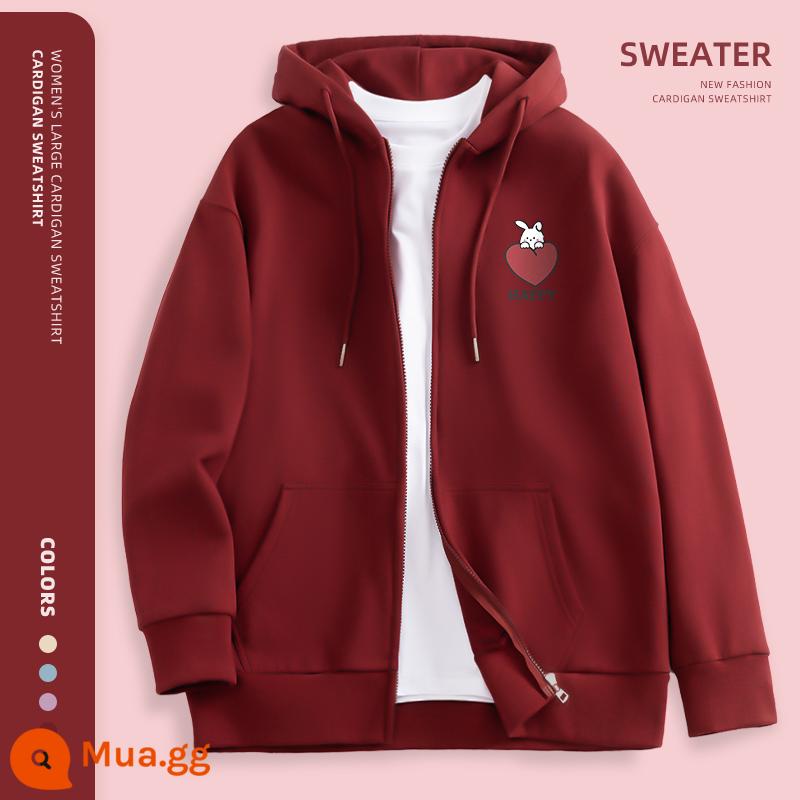 Jeanswest Áo Có Mũ Áo Khoác Nữ Xuân Thu 2023 Mới Size Lớn Nữ Sơn Đông Jimo Dây Kéo Cardigan PC - [Phong Cách Xuân Thu 330g Tơ Sữa] Đỏ Maroon (Nhãn Ngực Thỏ Thân Mật)