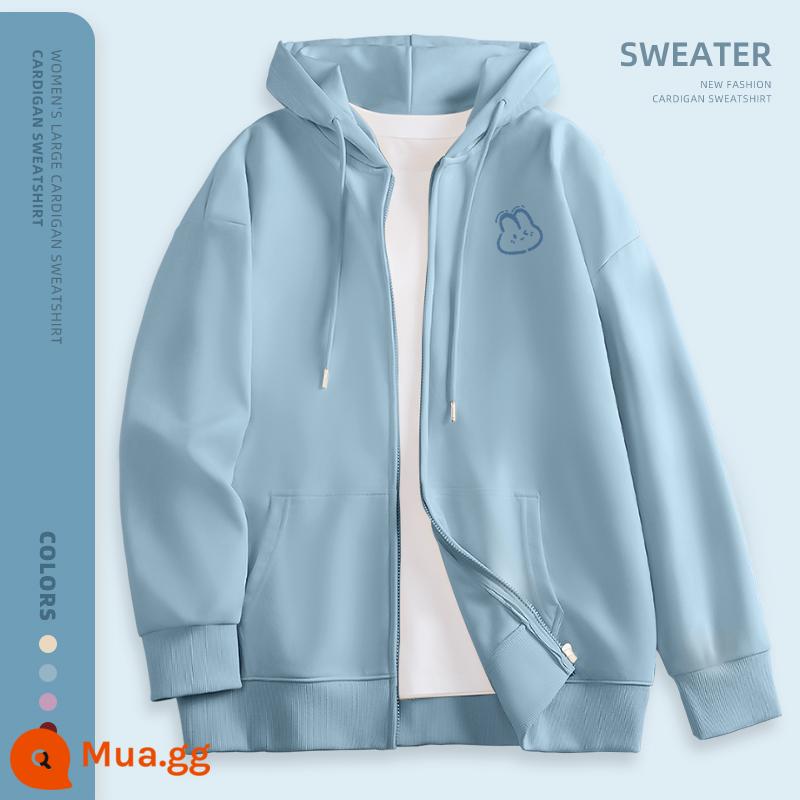 Jeanswest Áo Có Mũ Áo Khoác Nữ Xuân Thu 2023 Mới Size Lớn Nữ Sơn Đông Jimo Dây Kéo Cardigan PC - [Phong Cách Xuân Thu 330g Tơ Sữa] Màu Xanh Haze (Nhãn Ngực Thỏ Harki)