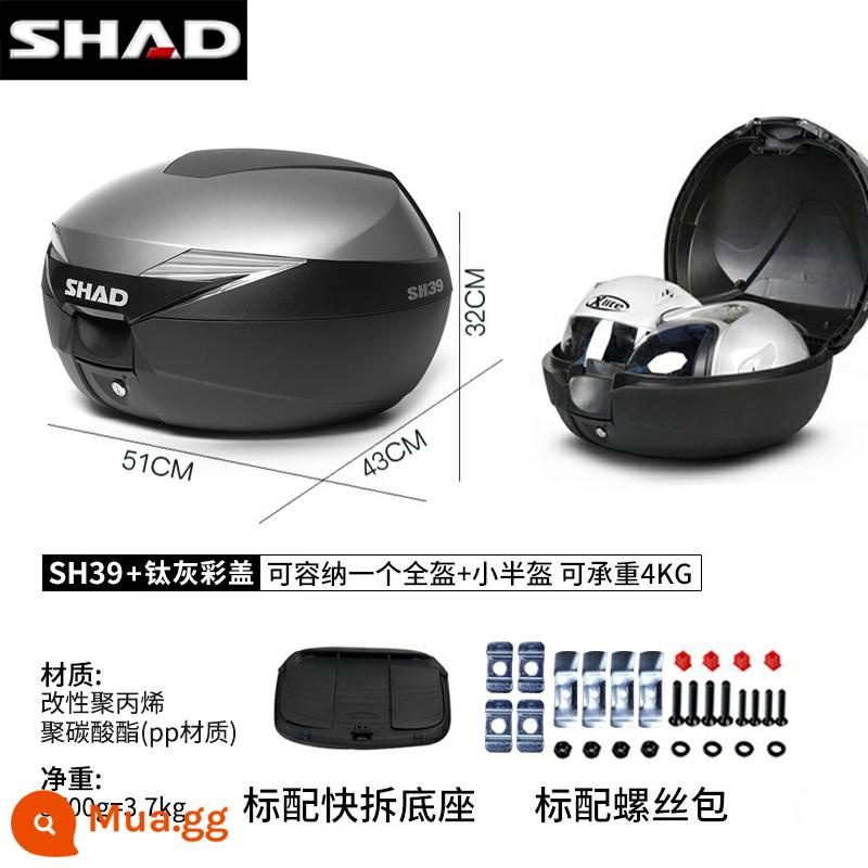 cốp shad Shad 33/39/48 xe tay ga PCX160 Fosha 350 Wuji sr250gt cốp - Hộp đuôi SH39 + đế tháo nhanh + ốp màu xám titan