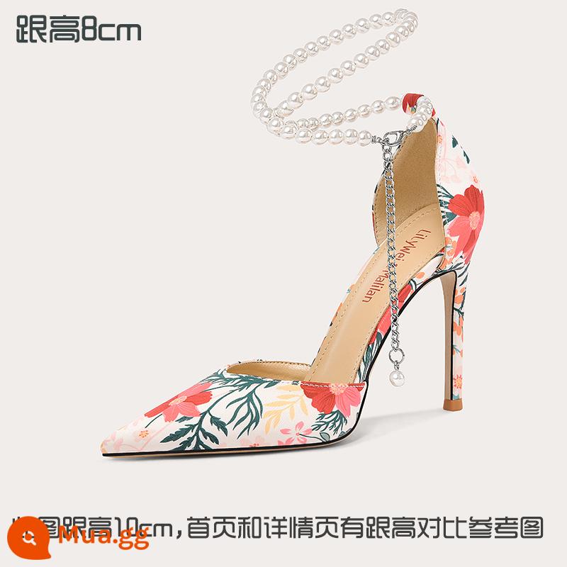 Lily Wei2023 giày cao gót ngọc trai mùa hè size lớn 40-43 gót đẹp 41 xăng đan nữ size nhỏ 313233 Baotou - In cao cấp [cao gót 8cm]