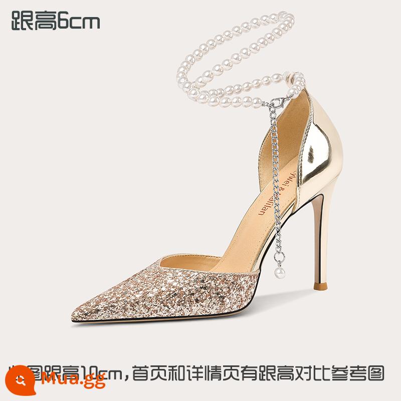 Lily Wei2023 giày cao gót ngọc trai mùa hè size lớn 40-43 gót đẹp 41 xăng đan nữ size nhỏ 313233 Baotou - Vàng sâm panh [cao gót 6cm]