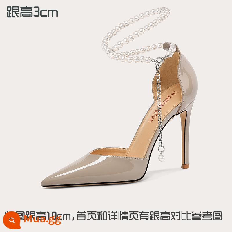 Lily Wei2023 giày cao gót ngọc trai mùa hè size lớn 40-43 gót đẹp 41 xăng đan nữ size nhỏ 313233 Baotou - Xám [chiều cao gót 3cm]