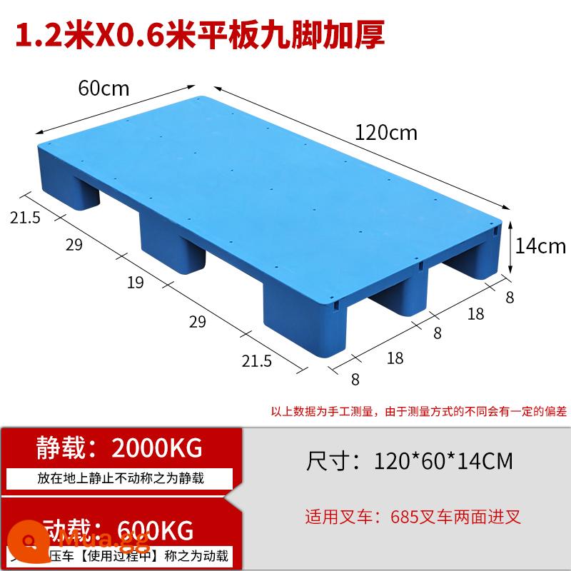 Xe nâng pallet nhựa chống ẩm tấm lót thẻ bảng nền tảng ngăn xếp kho sàn hậu cần kệ pallet phẳng 9 feet - Tấm phẳng 1,2 * 0,6 * 0,14m có chín chân dày