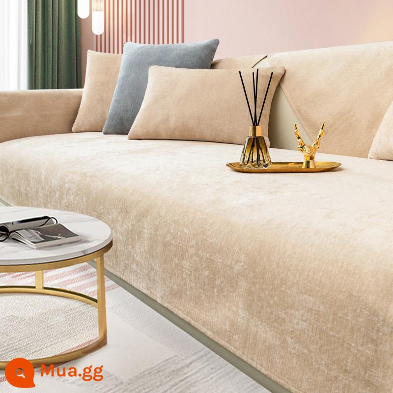 Mùa đông chenille màu hồng sofa đệm ánh sáng sang trọng bốn mùa phổ chống trượt hiện đại tối giản bọc da bao vải - BBG-Green Flame-Solid Color-Champagne