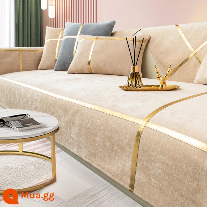 Mùa đông chenille màu hồng sofa đệm ánh sáng sang trọng bốn mùa phổ chống trượt hiện đại tối giản bọc da bao vải - BBG-Green Flame-Gold Edge-Champagne