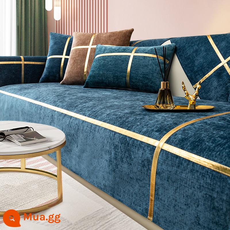 Mùa đông chenille màu hồng sofa đệm ánh sáng sang trọng bốn mùa phổ chống trượt hiện đại tối giản bọc da bao vải - BBG-Green Flame-Gold Edge-Sapphire Blue