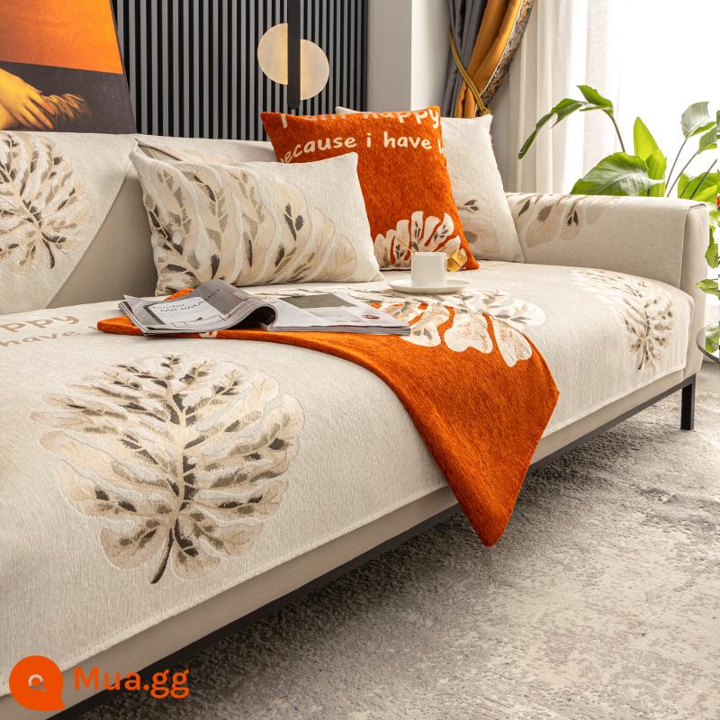 Phong cách Mỹ ánh sáng sang trọng sofa đệm chenille hiện đại đệm cao cấp bốn mùa phổ quát da chống trượt bao gồm khăn vải - YK-gilt lá nguyệt quế trắng nhạt