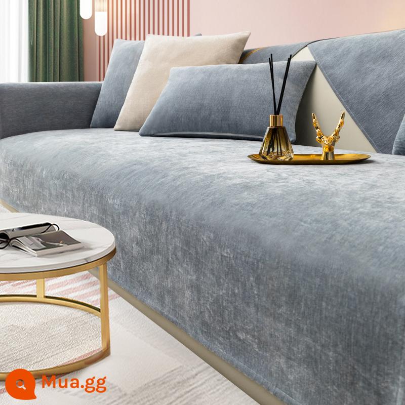 Mùa đông chenille màu hồng sofa đệm ánh sáng sang trọng bốn mùa phổ chống trượt hiện đại tối giản bọc da bao vải - BBG-Xanh Ngọn Lửa-Màu Rắn-Khói