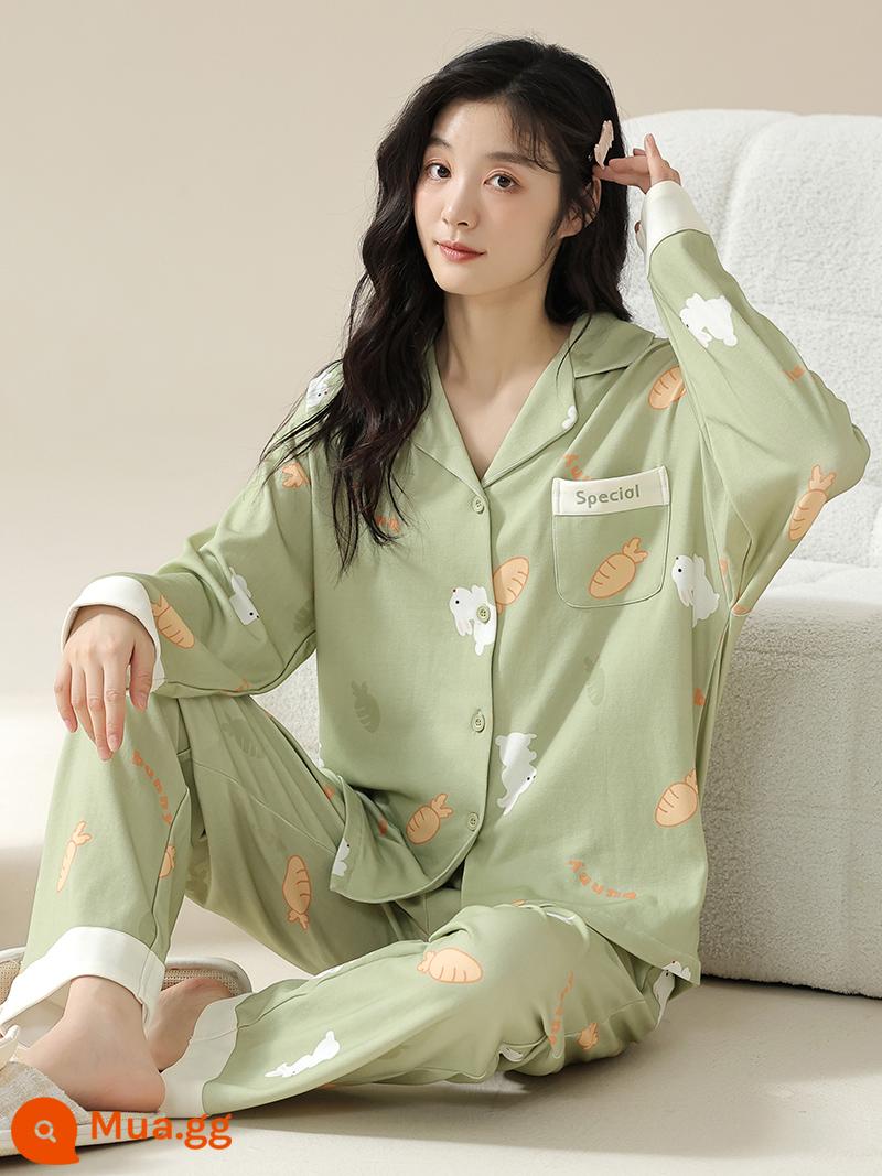 Bộ đồ ngủ Nanjiren của phụ nữ mùa xuân và mùa thu cotton nguyên chất dài tay lưới gió đỏ phục vụ tại nhà cotton mùa thu đông 2023 bộ đồ mới - AM34966