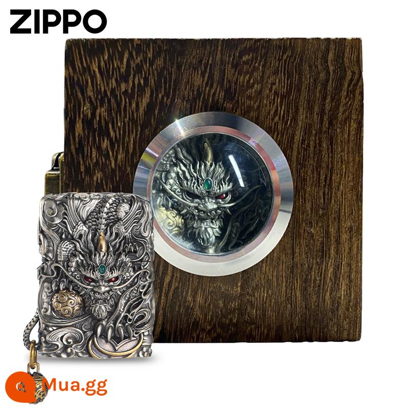 Bật lửa zippo chính hãng chính hãng chính hãng Zibao dập nổi giáp nặng thông minh dũng cảm chống gió dầu hỏa quà tặng bạn trai - Tỳ hưu may mắn thông minh may mắn- [Mẫu độc lập bằng bạc Tây Tạng]